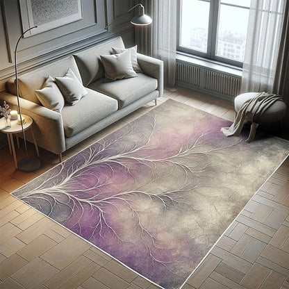 Ambesonne Branches Decorative Rug, Modern Abstract Concept Dreamy Clouds Back Leafless Tree Silhouette, Quality Carpet for Bedroom Dorm and Living Room, 2' 2" x 3' 7", Pale Purple Grey Mauve