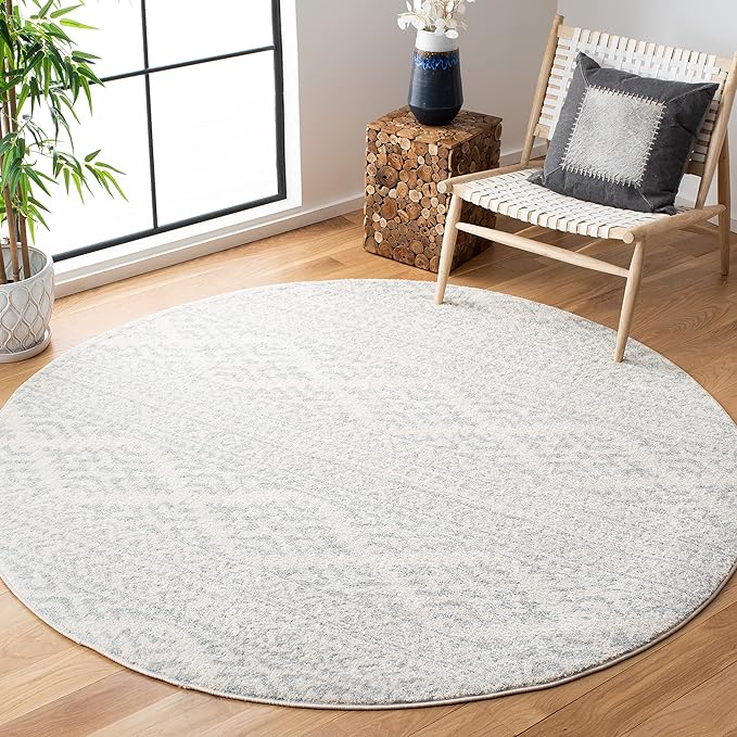 SAFAVIEH Tulum Collection Area Rug - 6'7" Round, Ivory & Light Grey, Moroccan Boho Tribal Design, Non-Shedding & Easy to Clean, Ideal for Living Room, Bedroom, Dining Space (TUL272G)