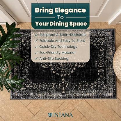 Istana 2x3 Area Rug - Black Boho Rugs for Living Room 2x3 - Foldable Small Rugs for Bedroom - Stain Resistant Washable Rug Non Slip - Eco-Friendly Area Rugs Indoor