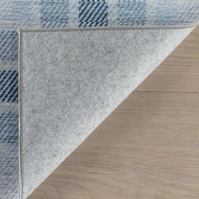 Dash & Albert Andri Plaid Blue Machine Washable Rug, 6 X 9 Feet, Blue/White Plaid Pattern