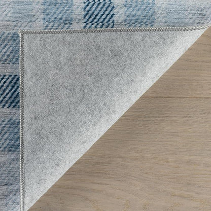 Dash & Albert Andri Plaid Blue Machine Washable Rug, Runner-2.5 X 8 Feet, Blue/White Plaid Pattern