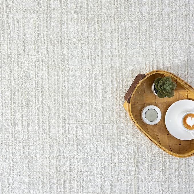 Abani Cream Area Rug - Living Room & Bedroom - Textured Weave Design - Indoor Use - Easy to Clean, Stain Resistant, Non-Shedding - Neutral Collection (8'11" x 12')