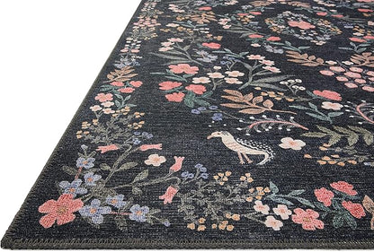 Loloi Rifle Paper Co. Maison Collection MAO-04 Tuileries Black 3'-0" x 3'-0" Round, .19" Pile Height, Accent Rug