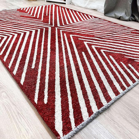 Alfa Rich 3x5 Geometric Red Burgundy Off White Washable Area Rugs for Living Room Bedroom Runner