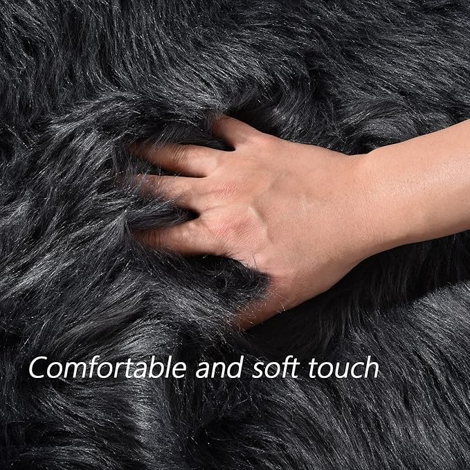 Latepis Round Area Rugs Dark Gray 6.7ft Faux Sheepskin Fur Circle Rug for Living Room Bedroom Fluffy Shaggy Furry Rug Room Decor