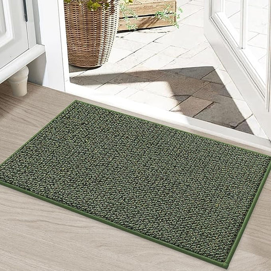 BEQHAUSE Dirt Trapper Door Mat 20" x 32", Non-Slip Washable Doormats Entrance Mat, Dirt Resistant and Absorbent Welcome Mat, Low Profile Floor Mats for Front Back Door and Entryway, Green
