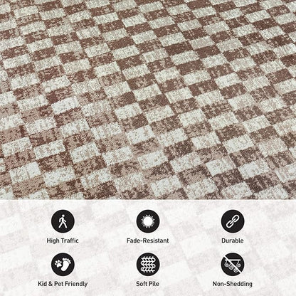Rugshop Beige Checkered Area Rug – Textured Grid Pattern Carpet for Living Room, Bedroom, or Office – Neutral Contemporary Soft Floor Décor 5' x 7' Beige