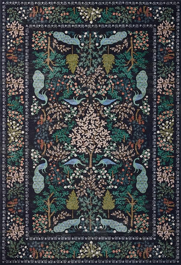 Loloi Rifle Paper Co. Canopy Collection CNP-05 Charcoal 5'-0" x 5'-0" Round Accent Rug