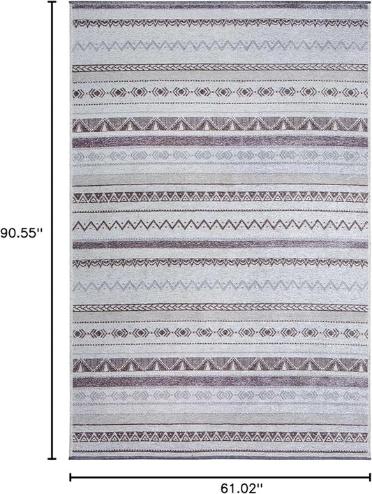 Alfa Rich 5x8 Gray Off White Washable Area Rugs for Living Room Bedroom Kitchen Decor Cotton Rug