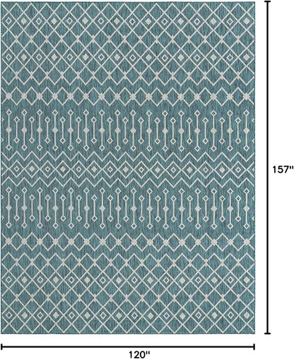 Unique Loom Outdoor Trellis Collection Area Rug - Tribal Trellis (10' x 13' 1" Rectangle, Teal/ Ivory)
