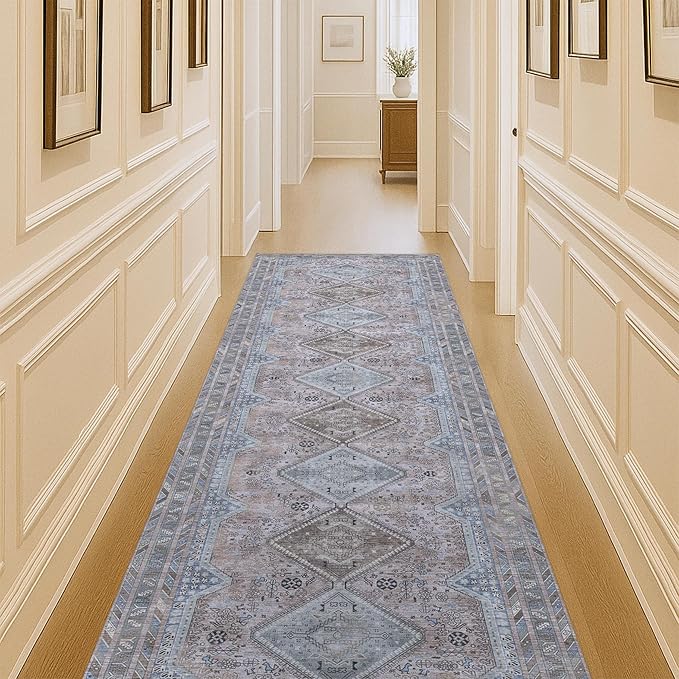 Washable Area Rug. Modern Farmhouse. Vintage. Turkish. Bohemian. Distressed. Oriental. Traditional. Rugs for Living Room. Dining. Bedroom. Office. Entryway. Foyer. (863BM, 2'5 x 9'8)