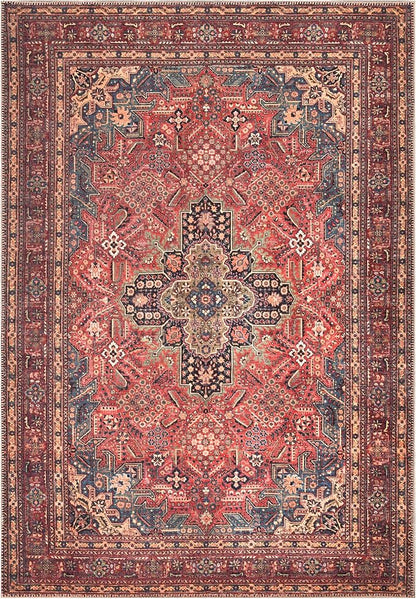 Bloom Rugs Washable Non-Slip 10x14 Rug - Red/Teal Blue/Yellow Traditional Medallion Area Rug for Living Room, Bedroom, Dining Room, and Kitchen - Exact Size: 10' x 14'