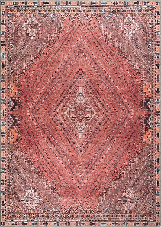 Bloom Rugs Washable Non-Slip 10x14 Rug - Red/Multicolor Traditional Bordered Area Rug for Living Room, Bedroom, Dining Room, and Kitchen - Exact Size: 10' x 14'