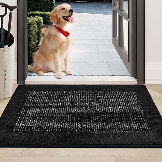 BEQHAUSE Indoor Door Mat 24" x 36", Dirt Trapper Door Mats Non-Slip Entryway Rugs Washable, Resist Dirt Absorbent Welcome Mat, Low Profile Floor Mats for Front Back Door and Entryway, Black