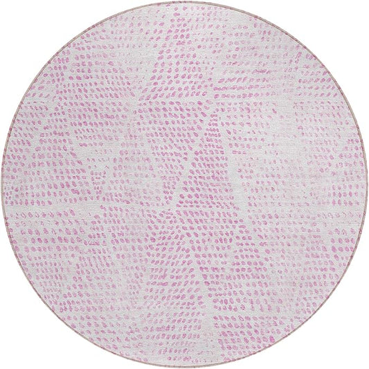 Addison Rugs Chantille ACN591 Pink 8' x 8' Indoor Outdoor Round Rug, Easy Clean, Machine Washable, Non Shedding, Bedroom, Living Room, Dining Room, Kitchen, Patio Rug