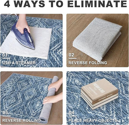 KILOCOCO Small Rug 2'x3' Entryway Rug Door Mat Indoor Soft Non Slip Printed Machine Washable Rugs for Bedroom Kitchen Entrance Front Door Geometric Boho Throw Rugs, Blue