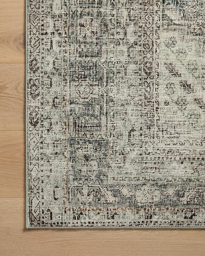 Loloi Magnolia Home by Joanna Gaines Sinclair Collection SIN-04 Natural/Sage 5'-0" x 7'-0", .25" Pile Height, Machine Washable, Area Rug