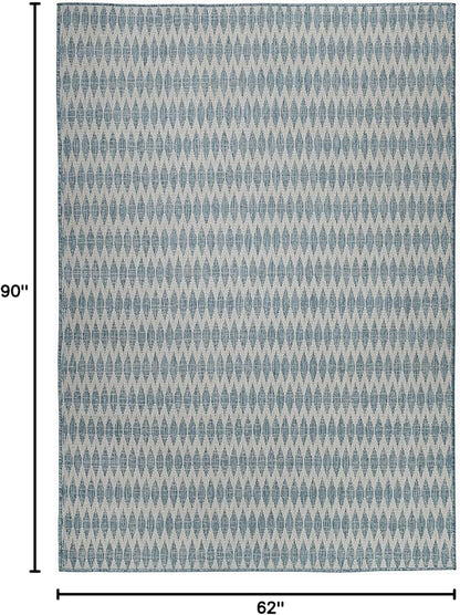 FH Home Flat Woven Outdoor Rug - Waterproof, Easy to Clean, Stain Resistant - Premium Polypropylene Yarn - Geometric - Patio, Porch, Deck, Balcony - Giza - Aqua - 5ft 2in x 7ft 6in