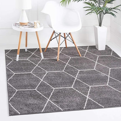 Unique Loom Trellis Frieze Collection Area Rug - Geometric (5' Square, Dark Gray/ Ivory)