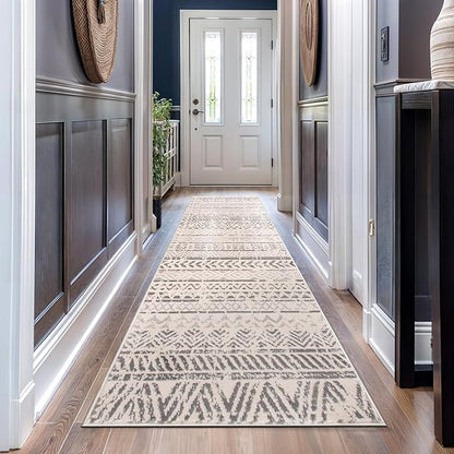 Rugshop Geometric Boho Runner Rug – Gray Tribal Pattern, Perfect for Hallway, Entryway, Kitchen, 2' x 7'