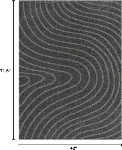 LUXE WEAVERS Modern Geometric Wave Anthracite 4x6 Area Rug