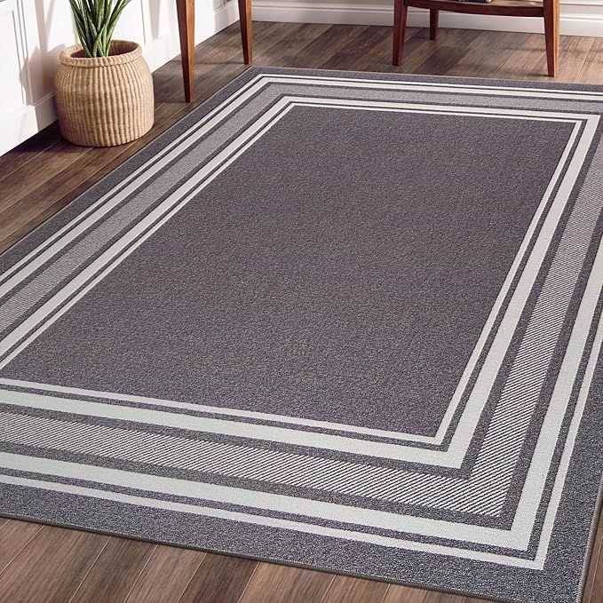 Beverly Rug Non Slip Area Rugs 8x10 Modern Bordered Non Skid Rubber Backing Soft Area Rug for Living Dining Room Easy to Clean Non Shedding Kitchen Bedroom Indoor Carpet 8 x 10 Gray