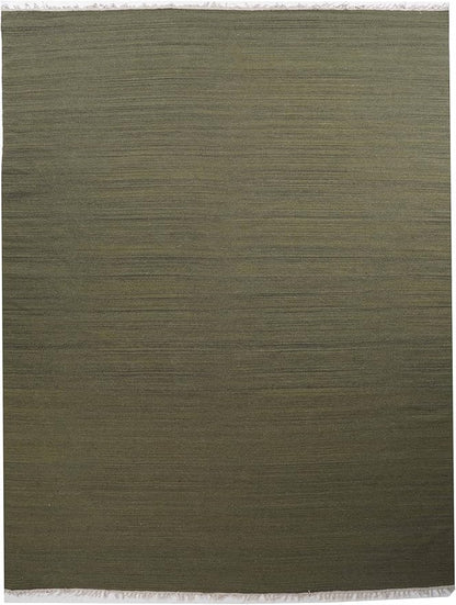Rugsotic Carpets Hand Woven Flat Weave Kilim Wool ECO-Friendly Area Rugs - 5'x8', Rectangle Shape, Olive Color, Solid Plain Design, Low Pile Handmade Area Rugs for Living Room, Bed Room (D00111)