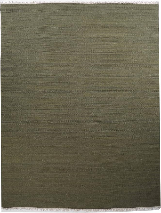 Rugsotic Carpets Hand Woven Flat Weave Kilim Wool 4'x6' Area Rug Solid Olive D00111