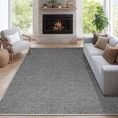 LBRO2M Easy Jute Solid Area Rug 8X10 Washable Rugs for Living Room Bedroom Natural Jute Indoor Outdoor Carpet Durable, Solid Non Shedding Eco Friendly (8X10 Black Gray)