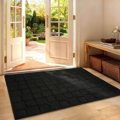Large Front Door Mat Outside Entrance, Outdoor Indoor Door Mats for Entryway, Entrance, Entry, Patio, Waterproof Non Slip Doormat, Low-Profile, 31.5" × 47“, Black
