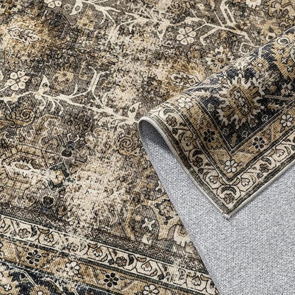 Brown Runner Rug 2x6 Vintage Area Carpet Hallway Long Indoor Kitchen Washable Living Room Low Pile Traditional Distressed Retro Accent Throw Rug Non Slip Laundry Bathroom Office Dining Room