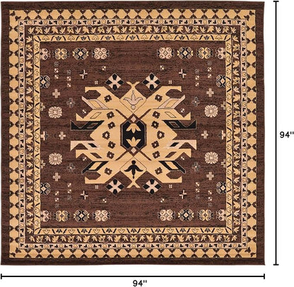 Unique Loom Taftan Collection Border Geometric Tribal Inspired Design Area Rug (8' 0 x 8' 0 Square, Brown/ Tan)