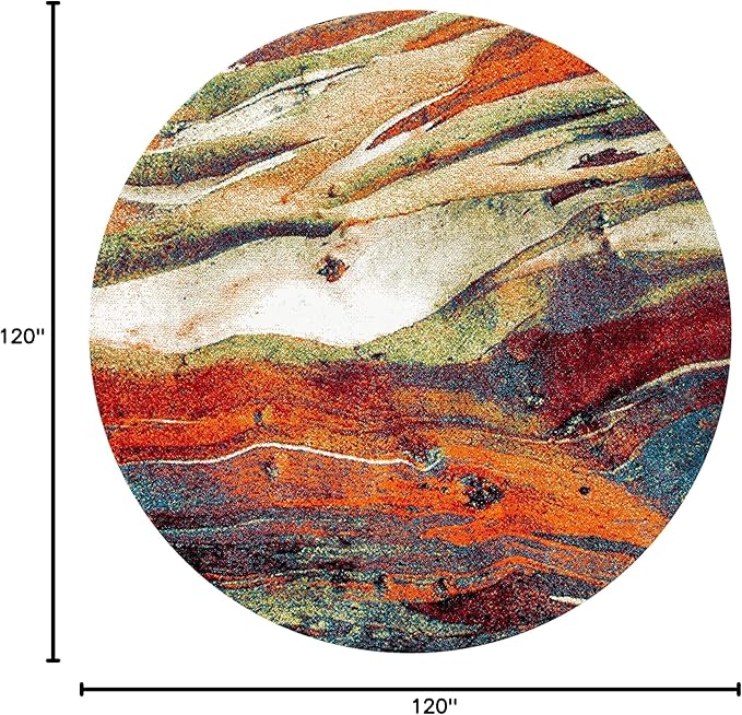 SAFAVIEH Glacier Collection 10' Round Red/Green GLA126Q Abstract Non-Shedding Living Room Dining Bedroom Foyer Area Rug