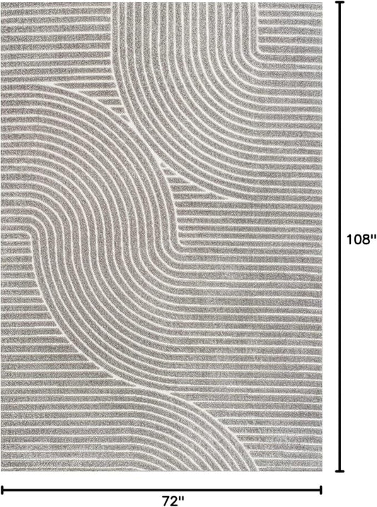 JONATHAN Y Hallie High-Low Curve Gray/Ivory Indoor/Outdoor Area Rug, 6x9, Minimalist, Pet Friendly, Non-Shedding, Stain Resistant, Hose-Washable for Backyard, Patio, Porch (SCN100A-6)