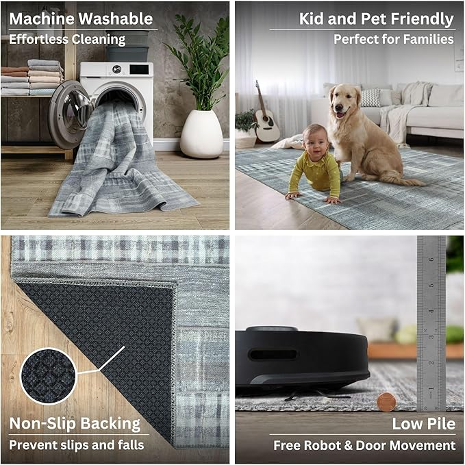 Bloom Rugs Washable Non-Slip 7 ft Runner - Gray Striped Runner for Entryway, Hallway, Bathroom, and Kitchen - Exact Size: 2.5' x 7'