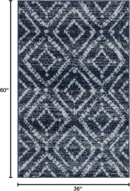 SAFAVIEH Adirondack Collection Accent Rug - 3' x 5', Navy & Ivory, Modern Diamond Distressed Design, Non-Shedding & Easy Care, Ideal for High Traffic Areas in Entryway, Living Room, Bedroom (ADR131N)