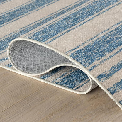 Dash & Albert Vion Blue Machine Washable Rug, 6 X 9 Feet, Blue/Grey Stripe Pattern