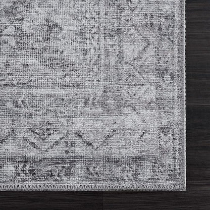 Bloom Rugs Washable 6' x 9' Rug - Ivory/Silver Gray Traditional Area Rug for Living Room, Bedroom, Dining Room, and Kitchen - Exact Size: 6' x 9'