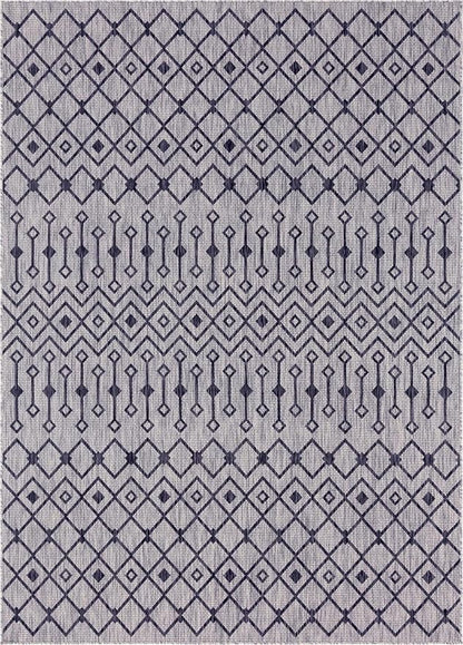 Unique Loom Outdoor Trellis Collection Area Rug - Tribal Trellis (10' x 13' 1" Rectangle, Gray/ Black)