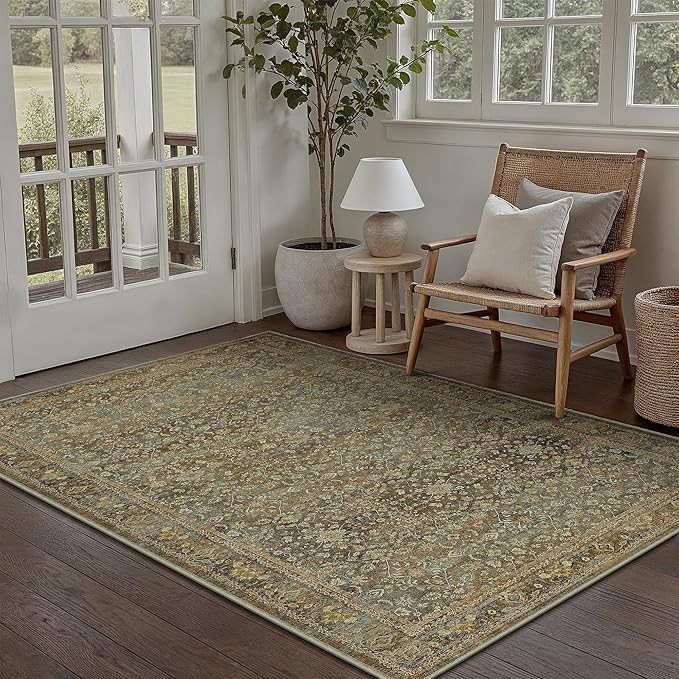 Area Rug 3x5 Brown Entryway Office Washable Vintage Carpet Non Slip Indoor Kitchen Door Mat Retro Traditional Accent Throw Small Rug for Bathroom Bedroom Dining Living Room