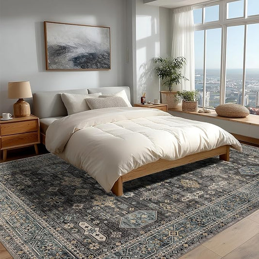 Area Rug Non Slip Machine Washable Ultra Soft Living Room/Bedroom/Kitchen/Outdoor/Classroom Silver, 8'×10'