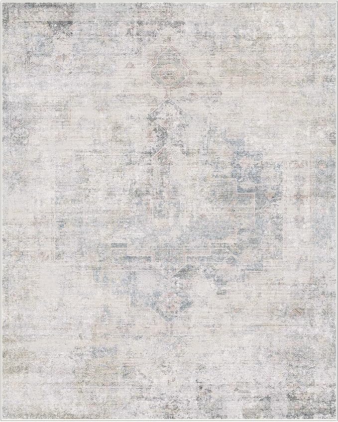 Washable Light Blue Rugs for Entryway Indoor - 3x4 Throw Rug for Large Kitchen, Bedroom Bedside, Bathroom, Mudroom, Mordern Abstract Medallion Décor, Non Slip Low Pile Fade Resistant