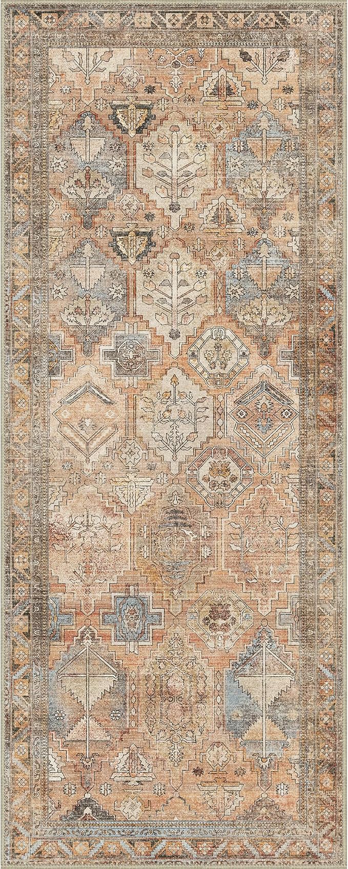 Bavni Runner Rugs 2x7 Kitchen Rug for Hallways Entryway, Washable Vintage Print Carpet, Ultra-Thin Low Pile Lightweight Rug with Non Slip Backing, Sunset Yellow
