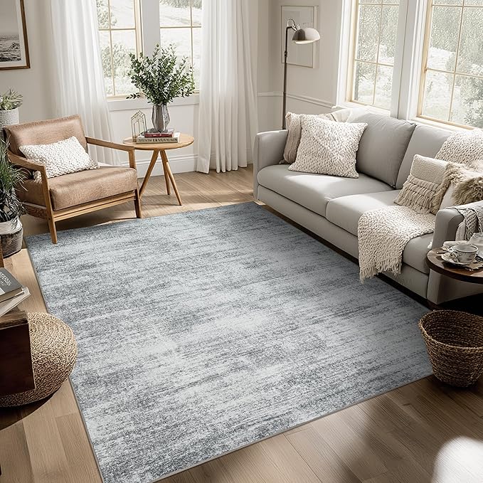 Light Gray Rug 5x7 for Dining Room Table Low Pile Non Slip Washable Area Rugs for Bedroom Aesthetic Abstract Grey Floor Large Carpet for Living Room Dorm
