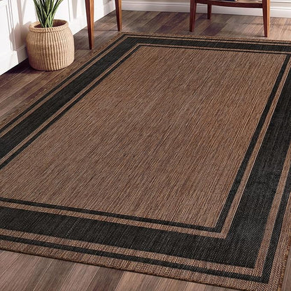Beverly Rug Outdoor Rug 8x10 Modern Bordered Area Rugs for Indoor and Outdoor Patio Deck Porch Garden Waterproof Weather Sun Resistant Washable Outside Carpet (8 x 10 Gold)