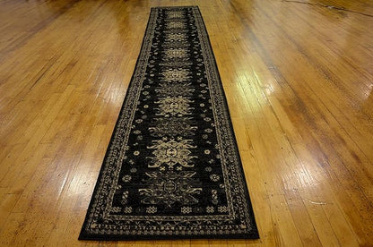 Unique Loom Taftan Collection Border Geometric Tribal Inspired Design Area Rug (2' 11 x 16' 5 Runner, Black/ Gray)