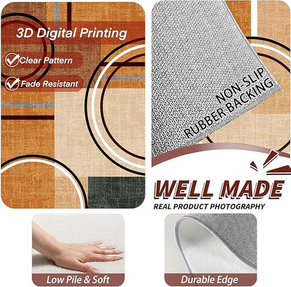 Modern Wavy Circles Area Rug 3x5ft, Geometric Design Low Pile Carpet, Soft & Non-Slip Washable Mat for Living Room, Bedroom, Dining Room