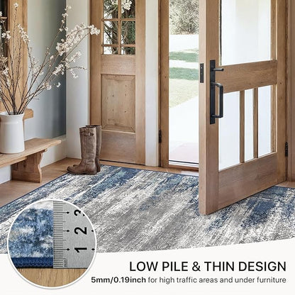 GENIMO Area Rugs 10x14 Machine Washable Rug for Living Room, Non Slip Indoor Modern Rug, Low Pile Lightweight Print Carpet for Bedroom Dining Room Home Office, Blue Ivory