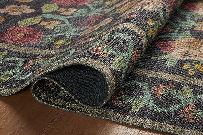 Loloi Rifle Paper Co. Rosa Collection RSA-01 Black 2'-6" x 7'-6" Runner Rug
