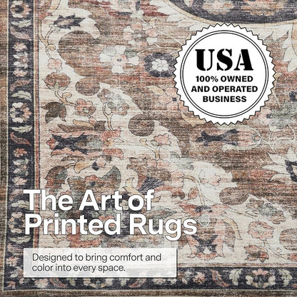 ReaLife Rugs Machine Washable Area Rug Runner - Living Room Bedroom Bathroom Kitchen Entryway Office - Padded Low Pile Stain Resistant Premium - Boho Farmhouse Vintage - Joy - Brown Beige 2'6" x 6'